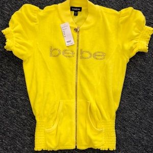bebe Smocked Waistband Short Sleeve Jacket,M, NWT, Yellow